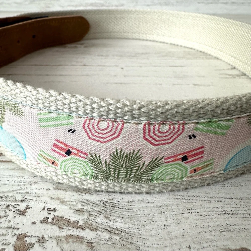 VINEYARD VINES Leather Silk Pool Scene Blue Crush Belt 30 Beach